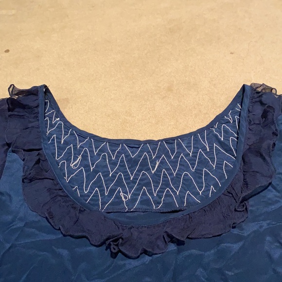 Navy Silk Short Sleeve Blouse - Picture 3 of 6